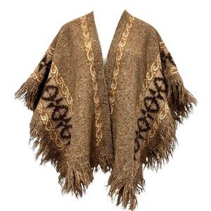 Fotrama Ruana Wrap Thick Alpaca Wool, Fringe, Vintage, Brown